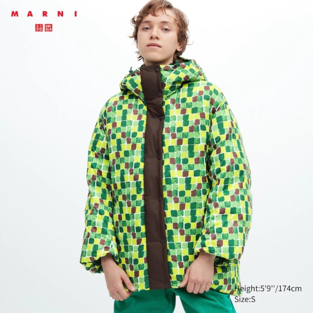 UNIQLO Down Oversized Hooded Coat (Printed, MARNI) XL new with tag nwt green - Picture 1 of 13